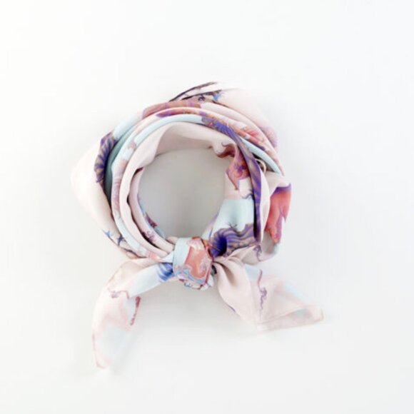 Limited Edition Moca Bangkok Heavenly Elephant Silk Scarf Thailand Lotus Pink - Picture 3 of 11